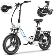 Elifine 3.0" Fat Tire Electric Bike for Adults, 48V 7.8Ah 350W Foldable Ebike with LCD, 5 Ridng Modes, Lockable Suspension Fork Electric Commuter Bicycle, 7 Speed City E-bikes for Women Teens, UL2849