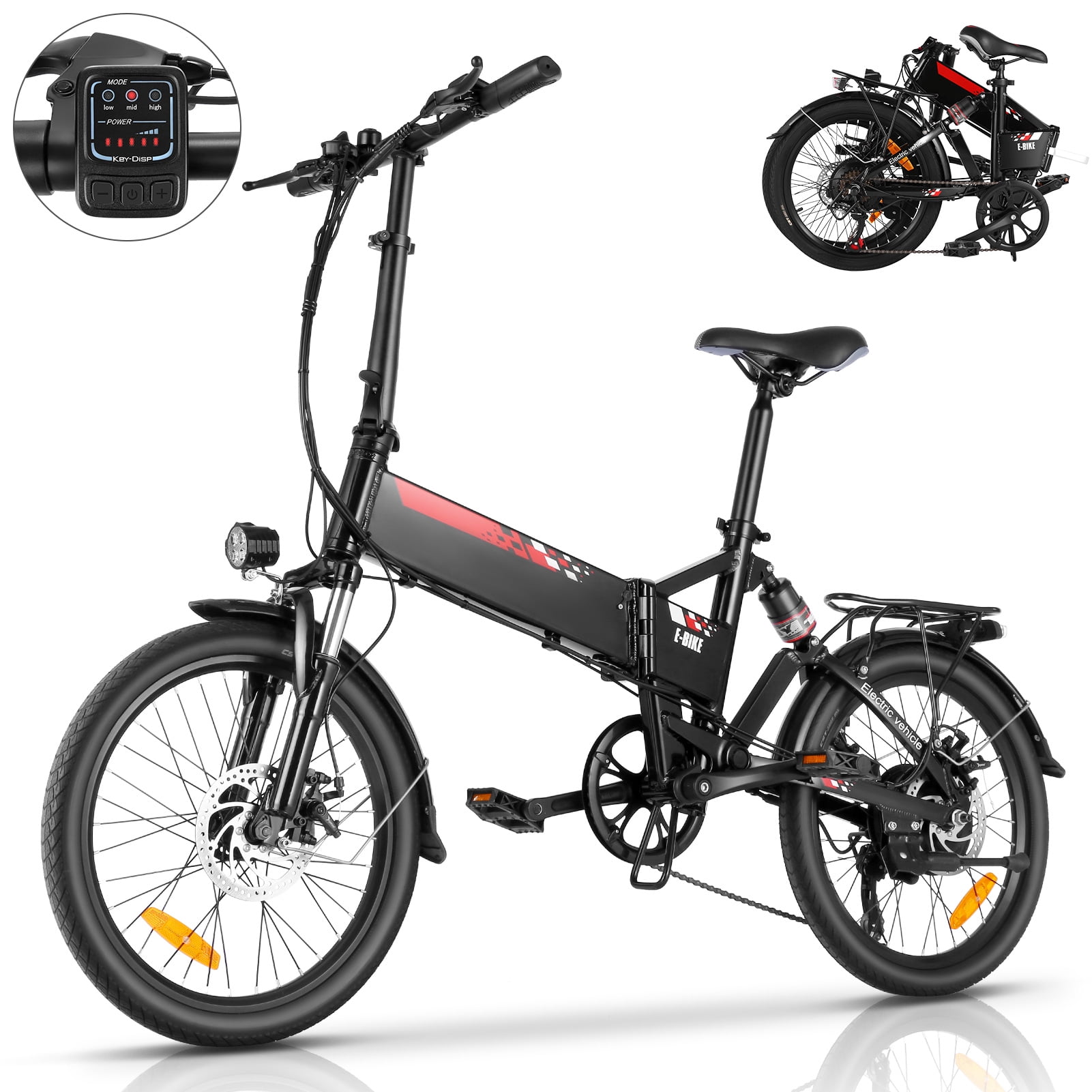 Elifine 500W 20" Electric Folding Adults Bike, Full Suspension Electric