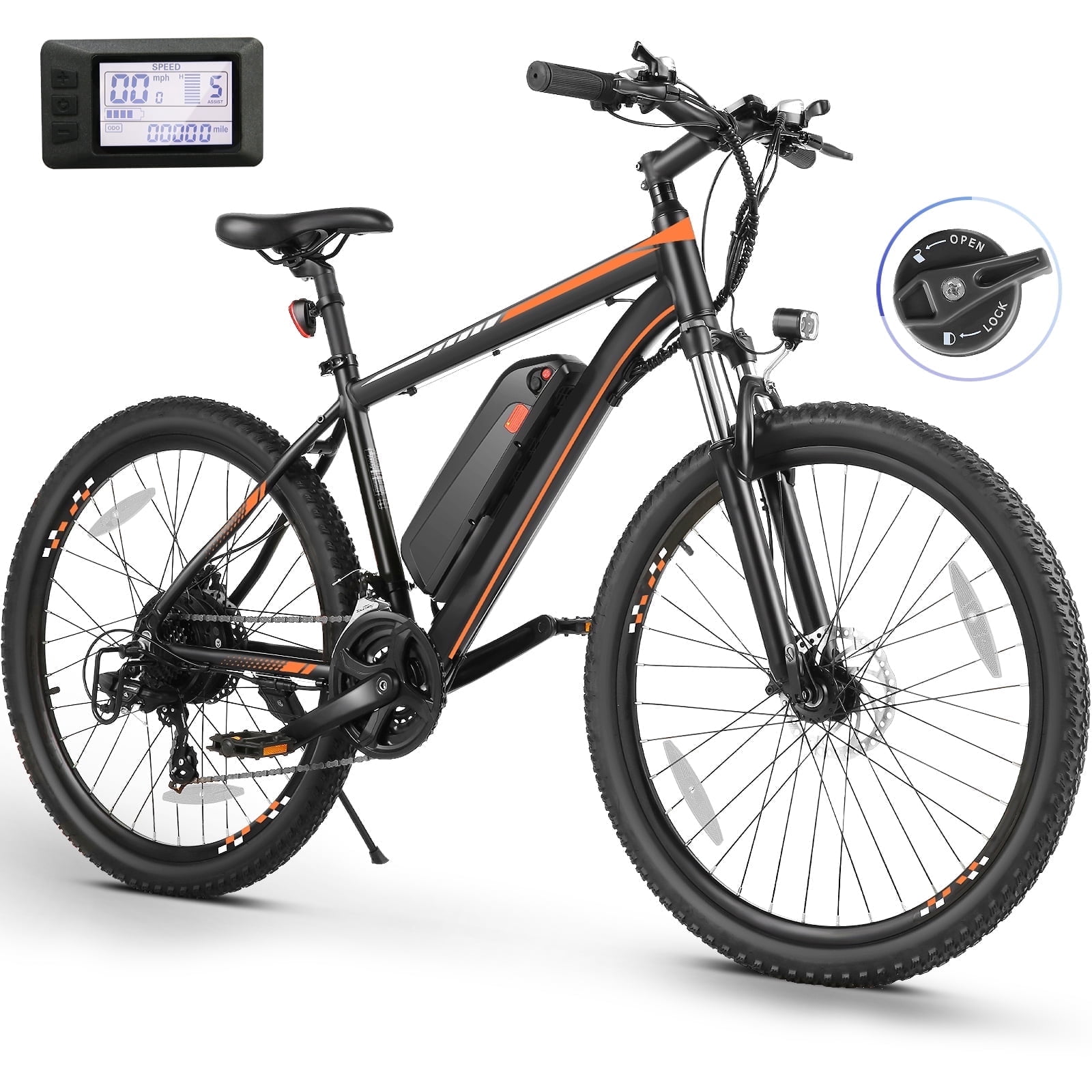 Elifine 500W 26" Electric Bike, 2.1" Electric Mountain Bicycle for Adults, 499Wh 48V 10.4Ah Battery 19.8MPH 60Miles 3H Fast Charge Ebike,Lockable Suspension Fork, Shimano 21 Speed UL2849 Certified