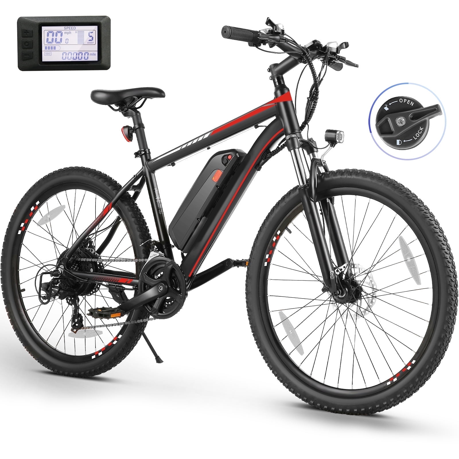 Elifine 500W 26" Electric Bike, 2.1" Electric Mountain Bicycle for Adults, 499Wh 48V 10.4Ah Battery 19.8MPH 60Miles 3H Fast Charge Ebike,Lockable Suspension Fork, Shimano 21 Speed UL2849 Certified