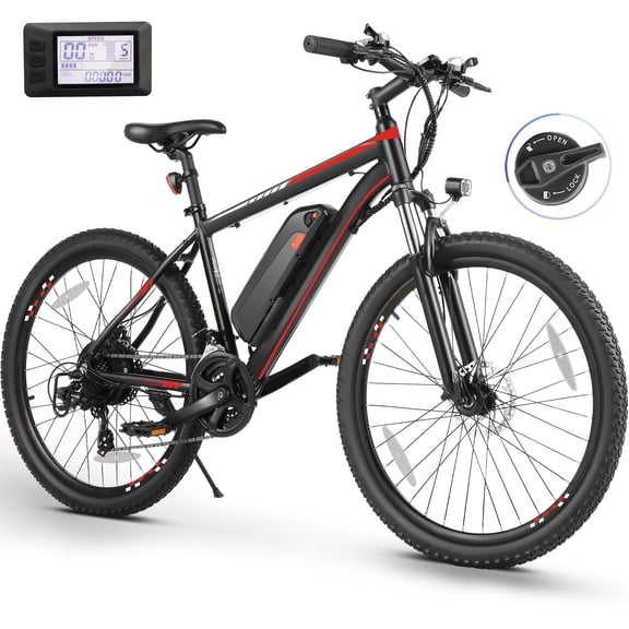 Elifine 500W 26" Electric Bike, 2.1" Electric Mountain Bicycle for Adults, 499Wh 48V 10.4Ah Battery 19.8MPH 60Miles 3H Fast Charge Ebike,Lockable Suspension Fork, Shimano 21 Speed UL2849 Certified