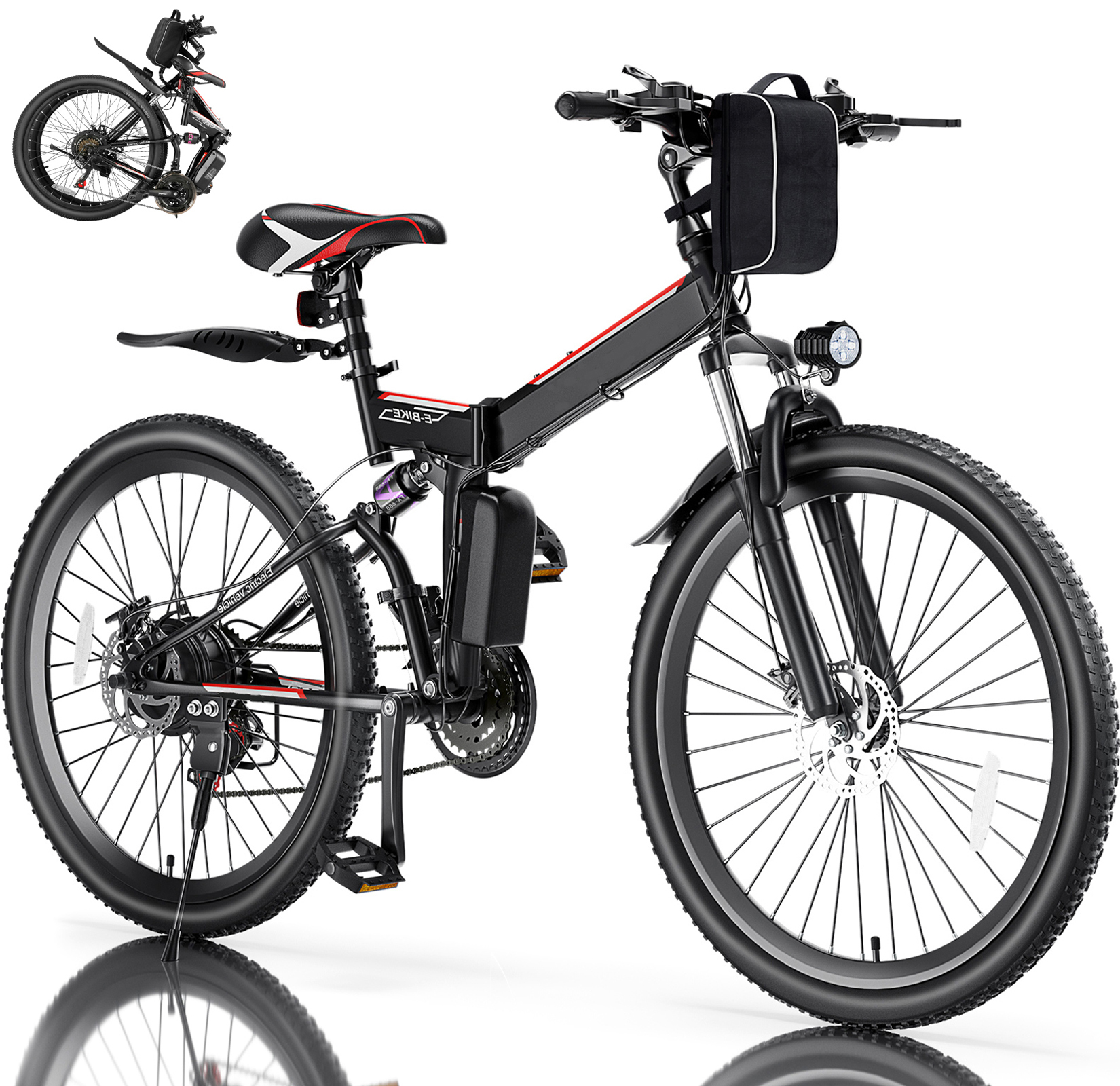 Elifine 500W 26" Electric Bike Folding Electric Mountain Bike for Adults, 48V 7.8Ah Battery Foldable Ebike, 21 Speed, Full Suspension Commuter E-bikes for Men Women with 5 Riding Modes, UL2849 - image 1 of 11