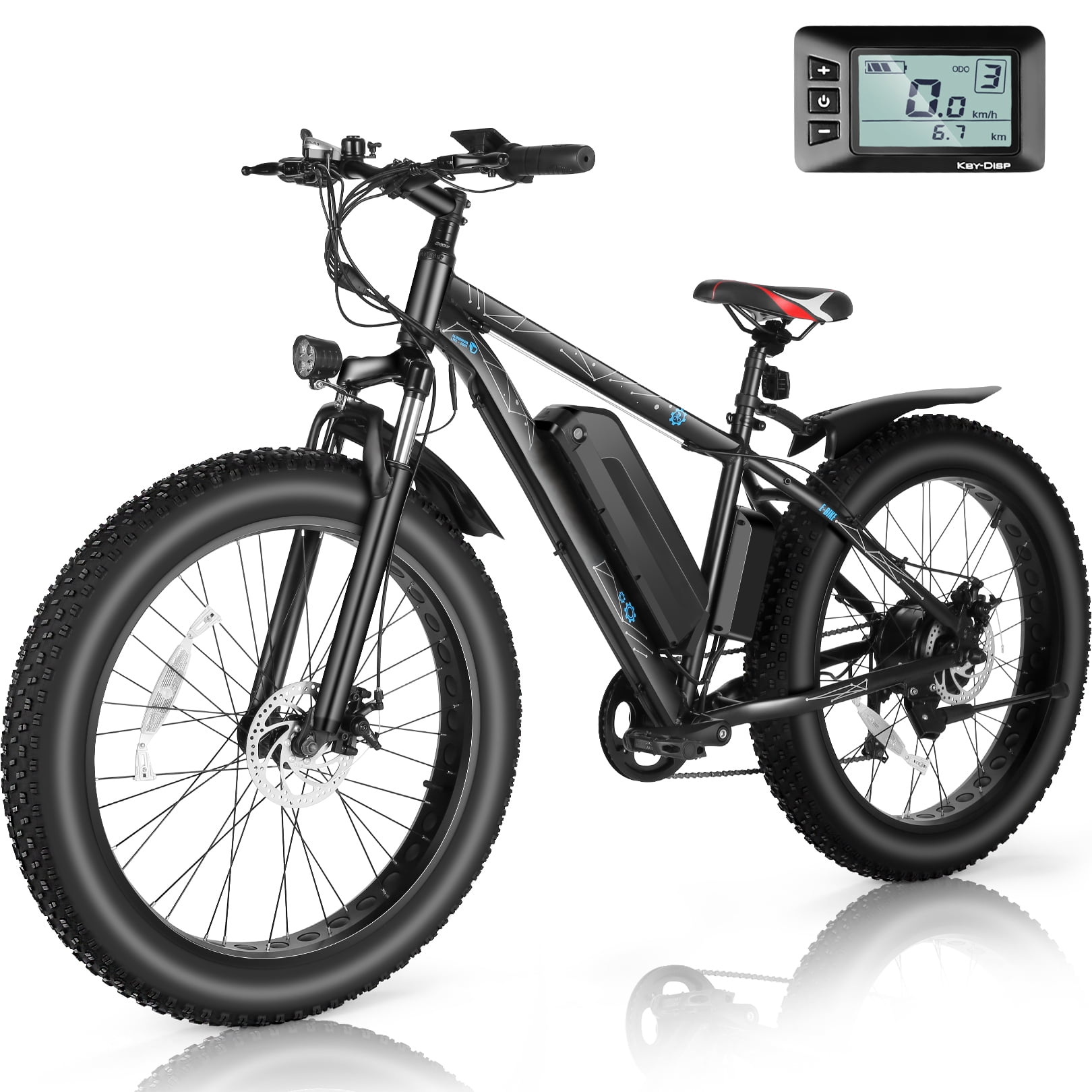 Elifine 500W Electric Bike 26" 4" Fat Tire Electric Bike, 48V 13Ah
