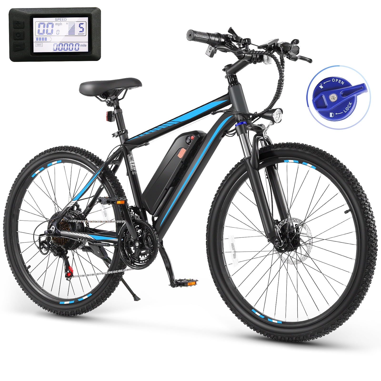 Elifine 500W Electric Bike 26" Electric Bike for Adults, 20mph Electric Mountain Bicycle, 48V Removable Battery Commuter Ebike, Adjustable 21-Speed Gears, Aluminum Alloy Frame UL 2849 Certified Blue