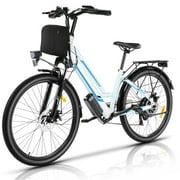 Elifine 500W Electric Bike for Adults, 26" Commuter Electric Bicycle 19.8 Mph City Ebike with 5 Modes, 48V 7.8Ah Removable Battery UL 2849, Shimano 7 Speeds Hybrid Electric Bike White