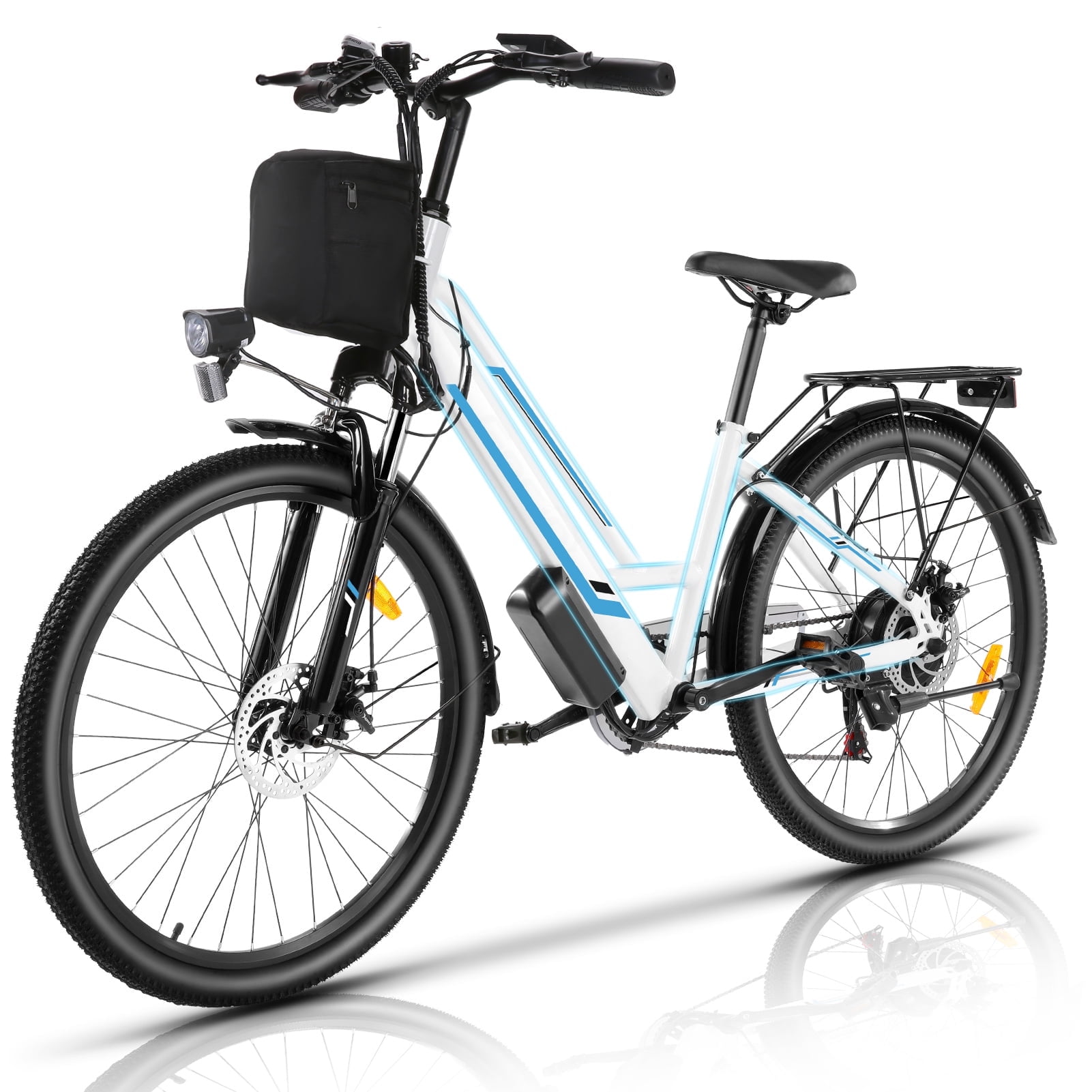 Elifine 500W Electric Bike for Adults, 26" Commuter Electric Bicycle 19.8mph City Ebike with 5 Riding Modes, 48V 7.8Ah Removable Battery UL 2849, LCD Intelligent Display Hybrid Electric Bike White