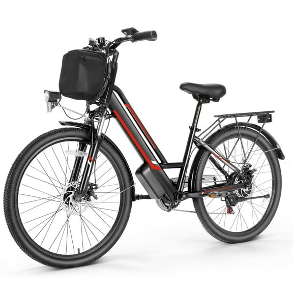 Elifine 500W Electric Bike for Adults, 26" Commuter Electric Bicycle 19.8mph City Ebike with 5 Riding Modes, 48V 7.8Ah Removable Battery UL 2849, LCD Intelligent Display Hybrid Electric Bike Red