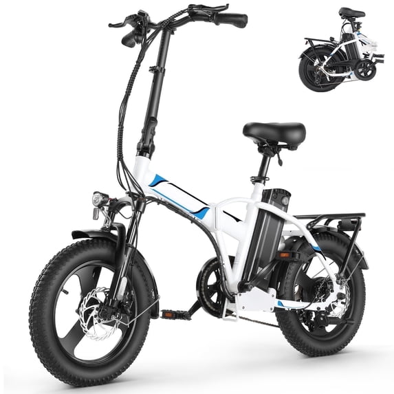 Elifine 16" x 3.0 One-Piece Fat Tire Foldable Electric Bicycle,Peak 700W Electric Bike for Adults Women,48V 374.4Wh Removable Battery Ebikes, 20MPH Commuter E Bike for Teenager UL 2849