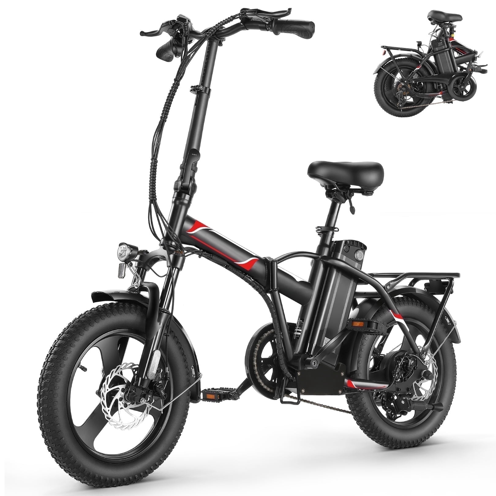 Elifine 16" x 3.0 One-Piece Fat Tire Foldable Electric Bicycle,Peak 700W Electric Bike for Adults Women,48V 374.4Wh Removable Battery Ebikes, 20MPH Commuter E Bike for Teenager UL 2849
