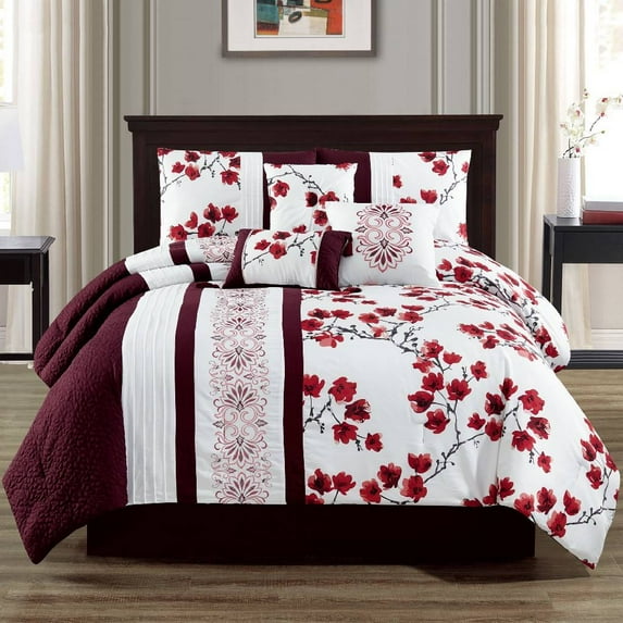 Elight Home-Lalonde Embroidery 7-PC Queen Comforter Set - Elight Home 21177Q