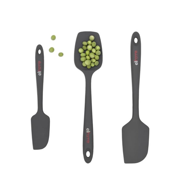 Elihome Chef Series 3 Piece Silicone Spatula Set - 600F Heat Resistant Non Stick Rubber Kitchen Scraper Spatulas for Cooking, Baking, and Mixing - BPA Free and LFGB Certified Silicone (Grey) Y101