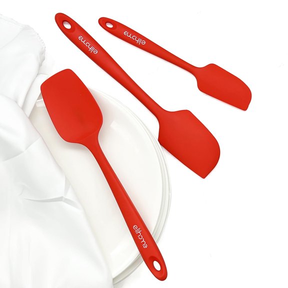 Elihome Chef Series 3 Piece Silicone Spatula Set - 600F Heat Resistant Non Stick Rubber Kitchen Scraper Spatulas for Cooking, Baking, and Mixing - BPA Free and LFGB Certified Silicone (Red) Y101