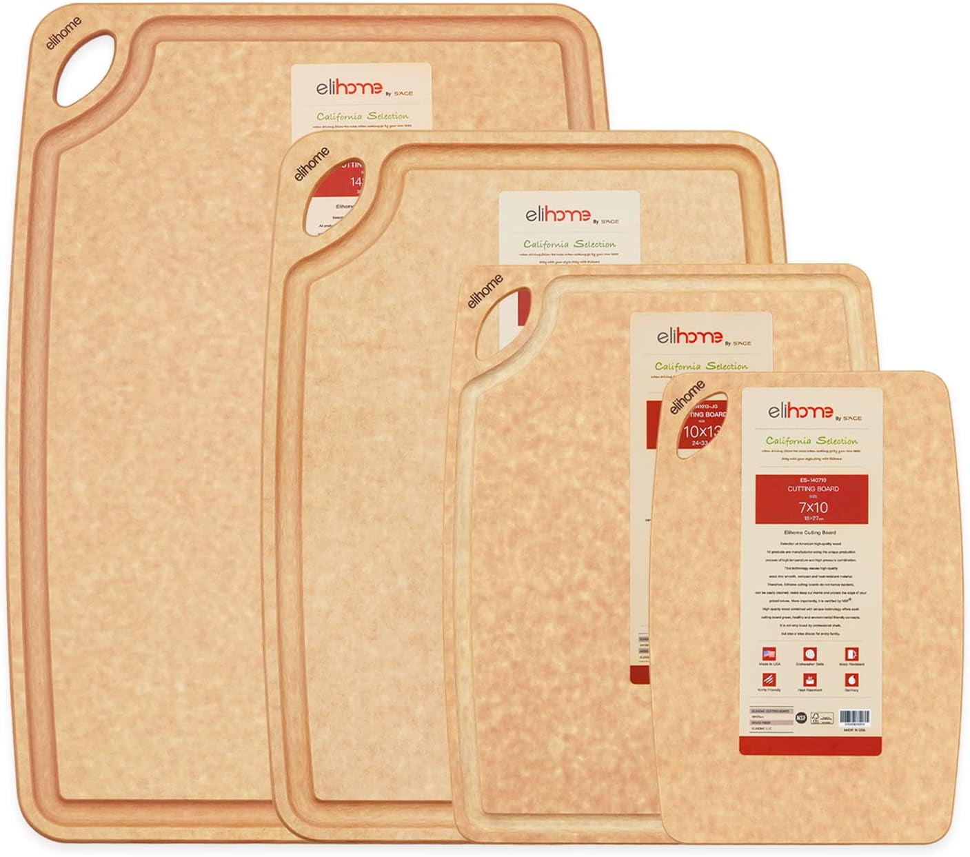 Natural Wood Fiber Composite 4-Piece Cutting Board Set