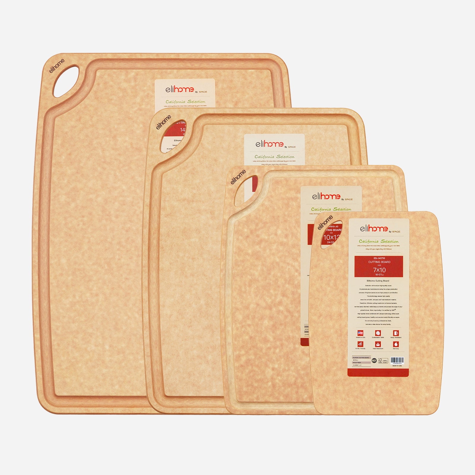 Natural Wood Fiber Composite 4-Piece Cutting Board Set