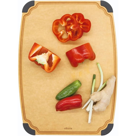 Elihome Essential Series Cutting Board for Kitchen- Natural Wood Fiber Composite, Dishwasher Safe, Eco-Friendly, Juice Grooves, Non-slip Feet, Non-Porous, Reversible, BPA Free, Large- 14" x 10")