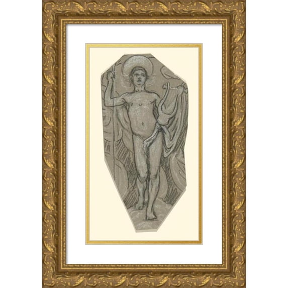 Elihu Vedder 10x14 Gold Ornate Wood Frame and Double Matted Museum Art Print Titled - Study For Apollo