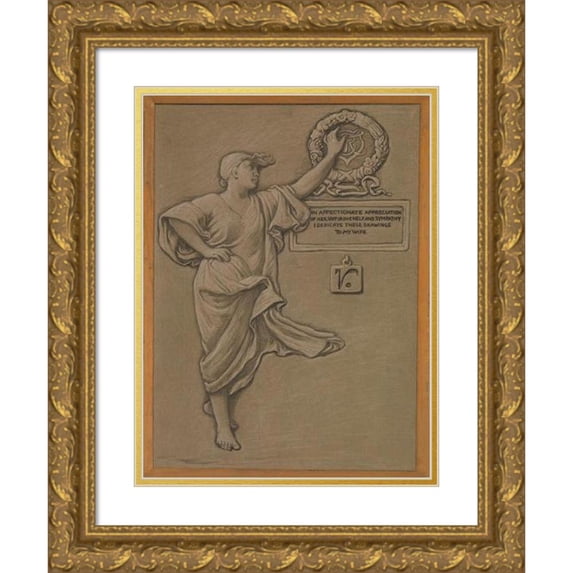 Elihu Vedder 11x14 Gold Ornate Wood Frame and Double Matted Museum Art Print Titled - Dedication (1883-1884)