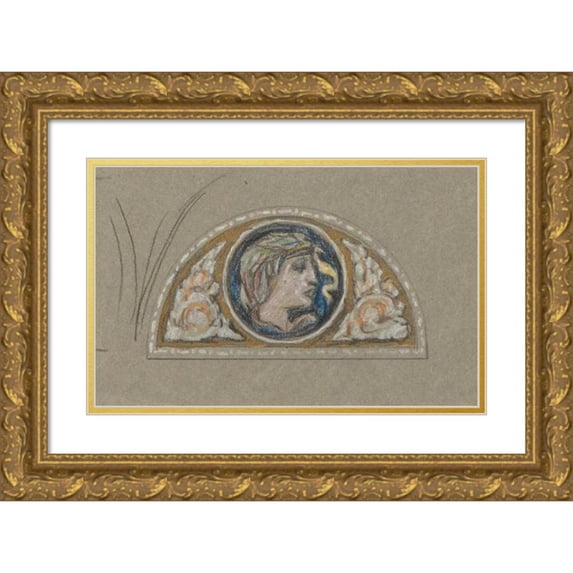 Elihu Vedder 14x11 Gold Ornate Wood Frame and Double Matted Museum Art Print Titled - Study for Lunette with Female Head (ca. 1893)