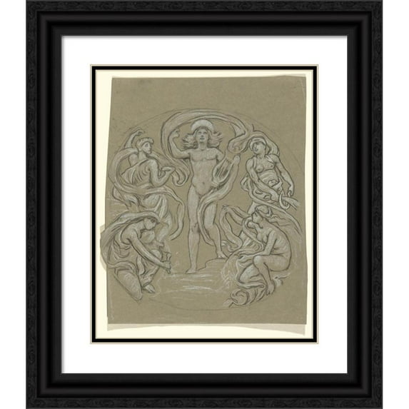 Elihu Vedder 15x18 Black Ornate Wood Framed Double Matted Museum Art Print Titled - Apollo And Attendants (ca. 1893)
