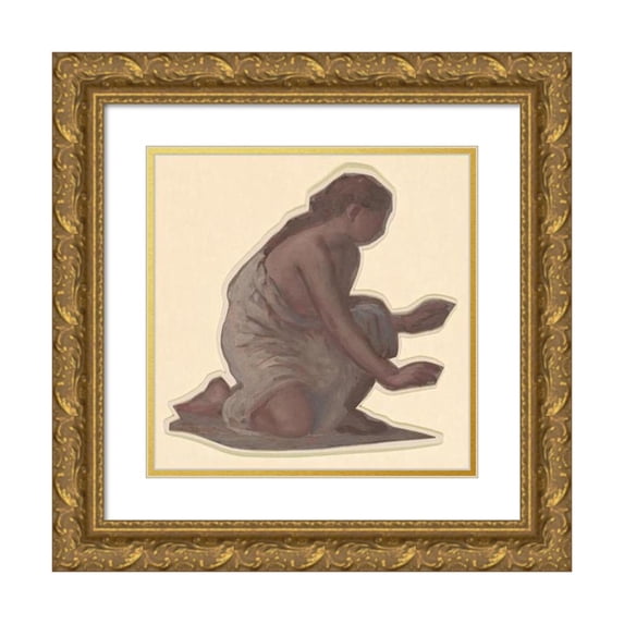 Elihu Vedder 20x21 Gold Ornate Framed and Double Matted Museum Art Print Titled - Study for ‘Greek Girls Bathing’ XIII (C. 1872)