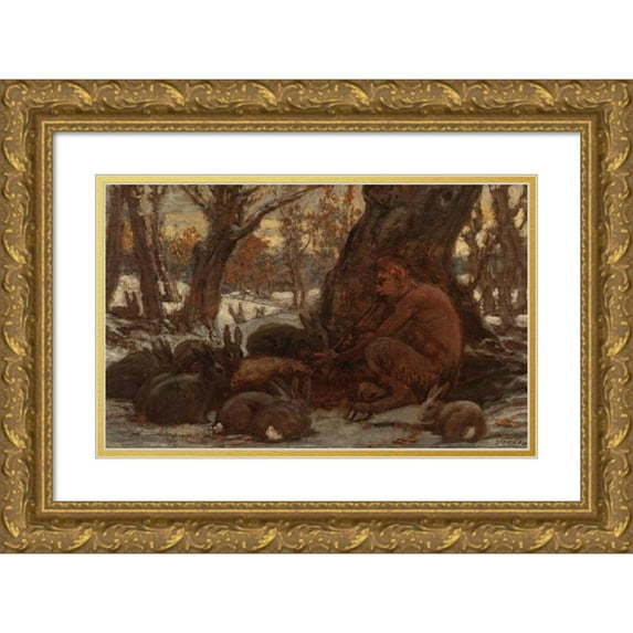 Elihu Vedder 24x16 Gold Ornate Framed and Double Matted Museum Art Print Titled - Young Marsyas Charming the Hares