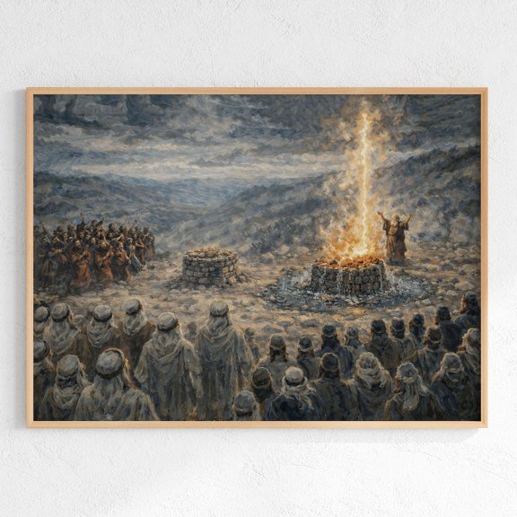 Elijah And Prophets Of Baal Print, Christian Bible Story Art