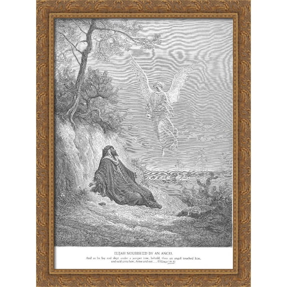 Elijah Is Nourished by an Angel 28x36 Large Gold Ornate Wood Framed Canvas Art by Gustave Dore