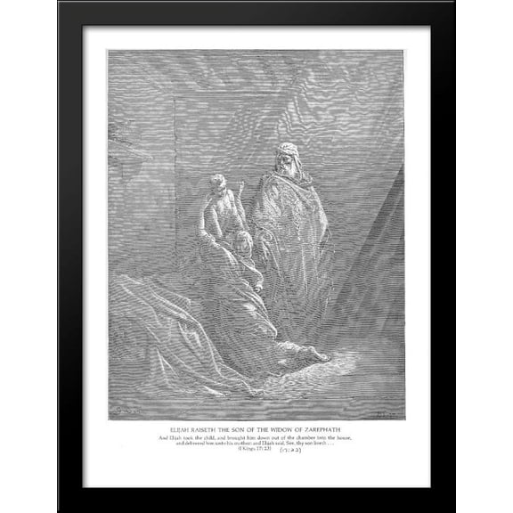 Elijah Raises the Son of the Widow of Zarephath 28x38 Large Black Wood Framed Print Art by Gustave Dore