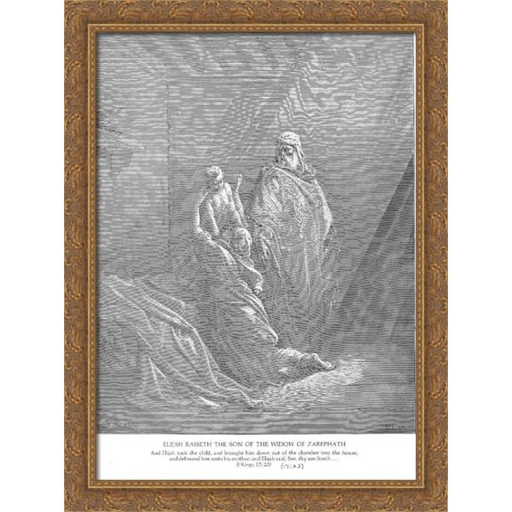 Elijah Raises the Son of the Widow of Zarephath 28x38 Large Gold Ornate Wood Framed Canvas Art by Gustave Dore