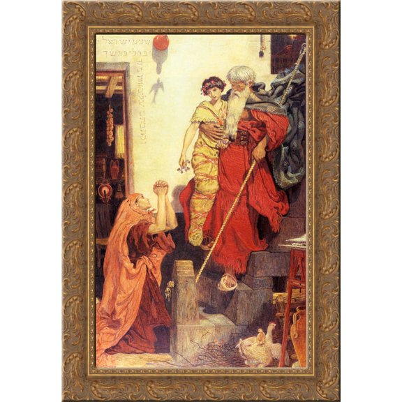 Elijah restoring the Widow's Son 24x16 Gold Ornate Wood Framed Canvas Art by Ford Madox Brown