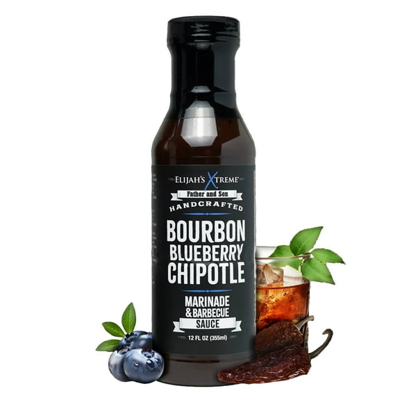 Elijah's Xtreme Bourbon Infused Blueberry Chipotle BBQ Sauce & Marinade - BBQ Sauce 12 FL OZ