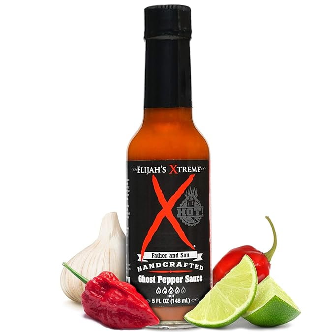Elijah's Xtreme Ghost Pepper Hot Sauce, Handcrafted Award Winning Blend of Ghost Peppers, Habanero Garlic \u0026 Lime, Extreme Heat \u0026 Flavor