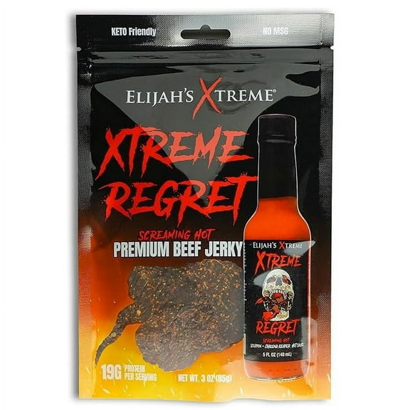 Elijah's Xtreme Regret Spicy Beef Jerky, Carolina Reaper Hot Beef Jerky, Premium Beef Jerky Snack Packs, Perfect for Snack Lovers
