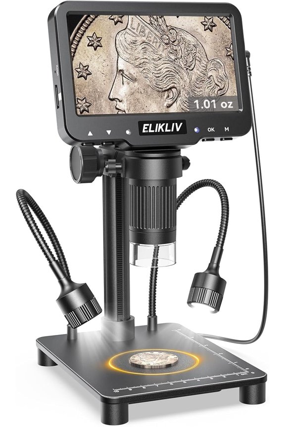 Digital Microscope 4.3" LCD Screen 12MP Camera 1080P Video with Weighing Scale for Error Coins, Jewelry