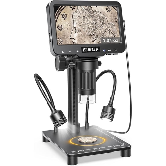 Elikliv Digital Microscope 4.3" LCD Screen 12MP Camera 1080P Video with Weighing Scale for Error Coins, Jewelry