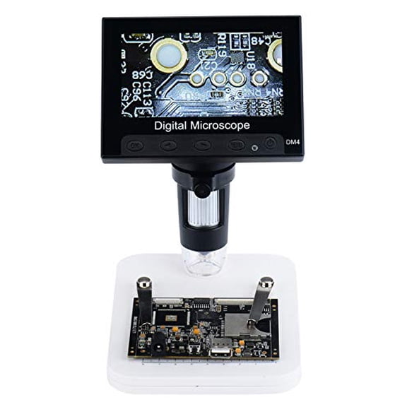 Elikliv Digital Microscope with 4.3'' LCD Screen, USB HD, 8 Adjustable LEDs, Stand Included, for Inspection, Repair, Teaching & Hobby Use