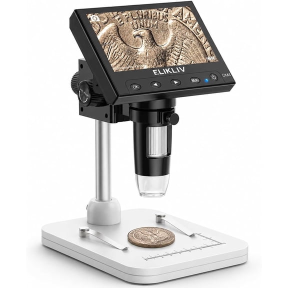 Elikliv EDM4 4.3 Inch LCD Digital Coin Microscope with 8 LED Lights, Supports Windows & Mac PC View