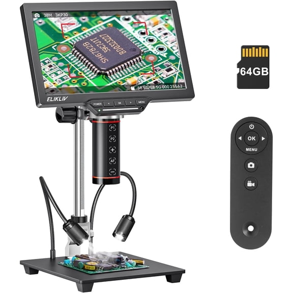 Elikliv EM3K-AF Max Autofocus Digital Microscope, 3K Resolution, Rechargeable Portable Microscope for Coin Inspection, PCB Repair & Watchmaking