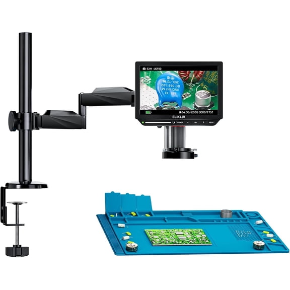 Elikliv EM4K Flex 4K Digital Microscope, 52MP Coin Microscope with 360° Flexible Arm, LCD Screen & HDMI Output for Soldering, Repair & Coin Collecting