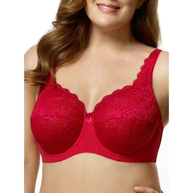Elila Isabella Stretch Lace Full Coverage Underwire Bra (2311),44H,Red