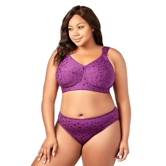 Elila Women’s Plus Size Super Curves Jacquard Panty, Medium Coverage Brief, Style 3405 Aubergine