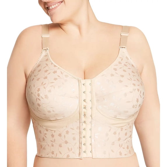 Elila NUDE Jacquard Wireless Soft-cup Front Hook Longline Bra, US 48B, UK 48B