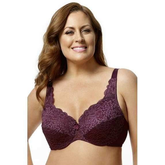 Elila Stretch Lace Underwire Bra 2709 Dark Plum - 46 - DD