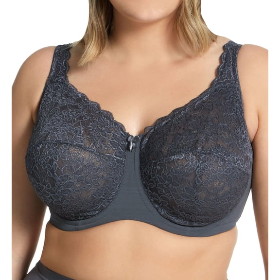 Elila Women's Plus Size Lacey Curves Underwire Bra, Full Coverage Support, Style 2311 Grey