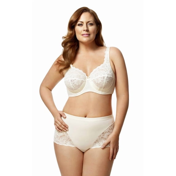 Elila Women's Plus Size Lacey Curves Underwire Bra, Full Coverage Support, Style 2311 Ivory