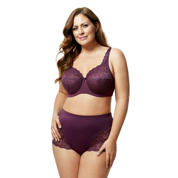 Elila Women's Plus Size Lacey Curves Underwire Bra, Full Coverage Support, Style 2311 Plum