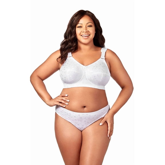 Elila Women's Plus Size Super Curves Jacquard Softcup Bra, Full Coverage Wire-Free Firm Support, Style 1305 White