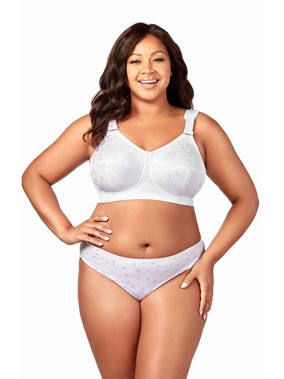 Women's Plus Size Super Curves Jacquard Softcup Bra, Full Coverage Wire-Free Firm Support, Style 1305 White