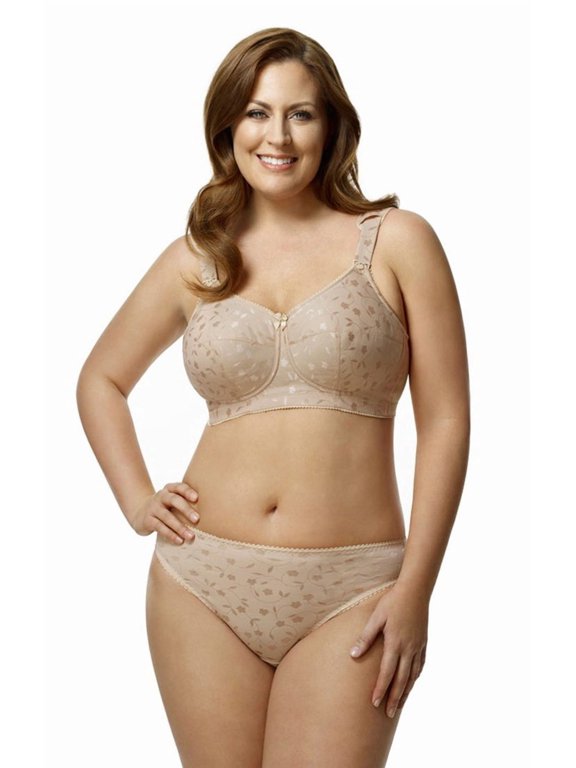 Women's Plus Size Super Curves Jacquard Softcup Bra, Full Coverage Wire-Free Firm Support, Style 1305 Beige