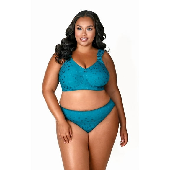 Elila Women's Plus Size Super Curves Jacquard Softcup Bra, Full Coverage Wire-Free Firm Support, Style 1305 Emerald Green